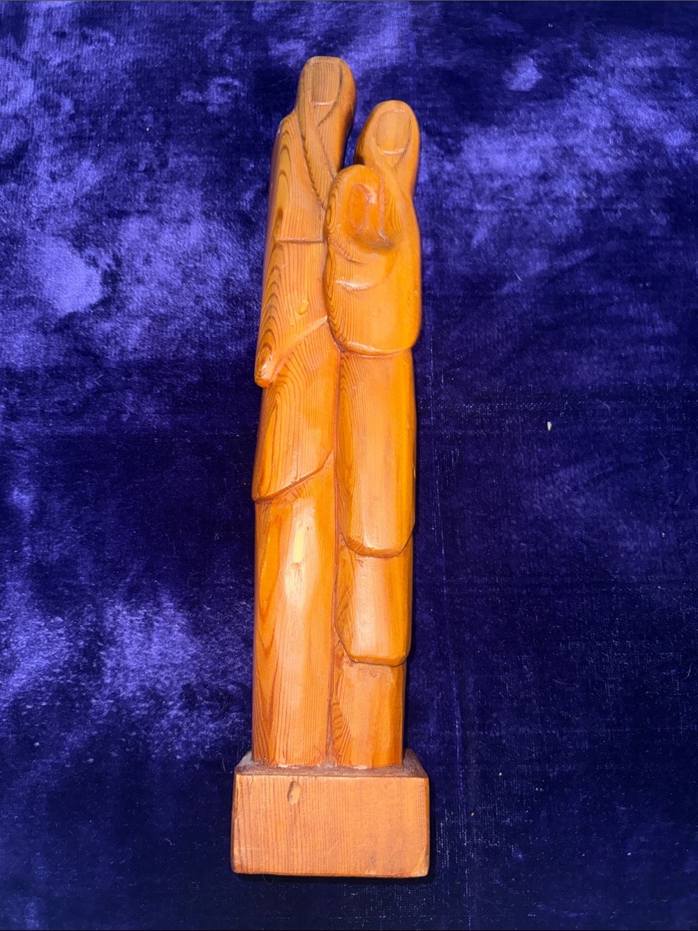 Antique Canadiana Hand-Carved Wooden Mary, Joseph, Jesus Statue in Warm Brown
